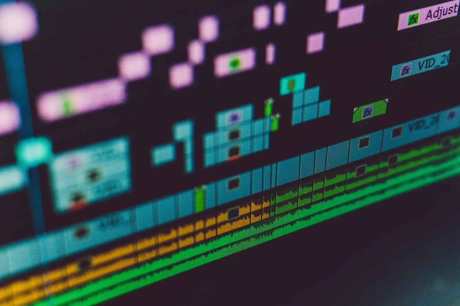 An editing timeline with the day's takes laid out across it.